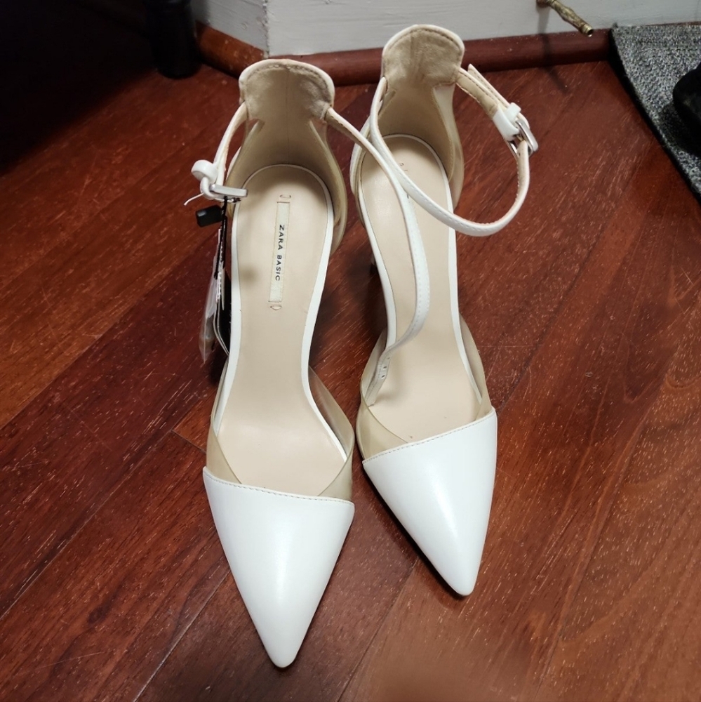 Zara Basic White Ankle Strap Pumps